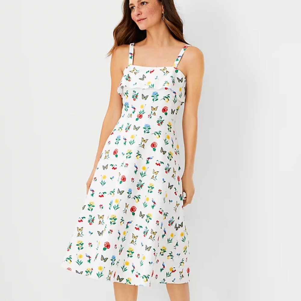 Ann Taylor Botanical Midi Flare Dress size 14